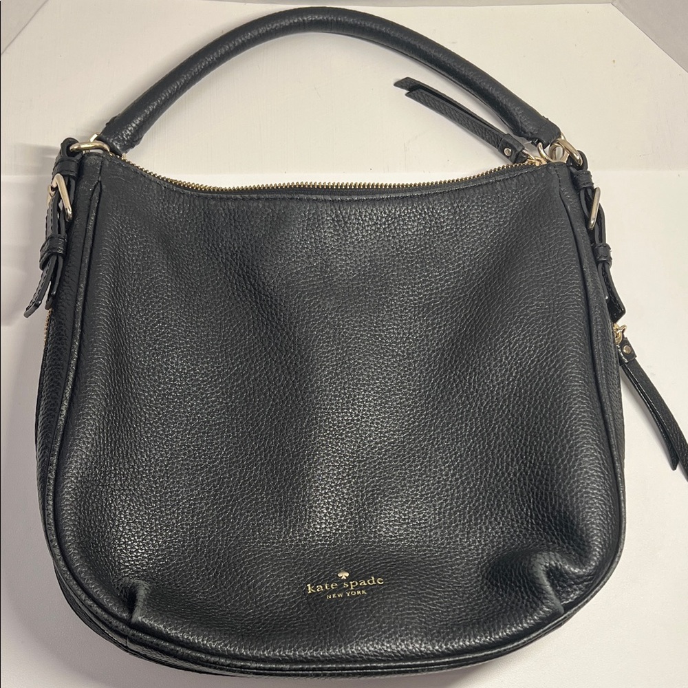 kate spade Black Pebbled Leather Shoulder Bag with Gold Hardware